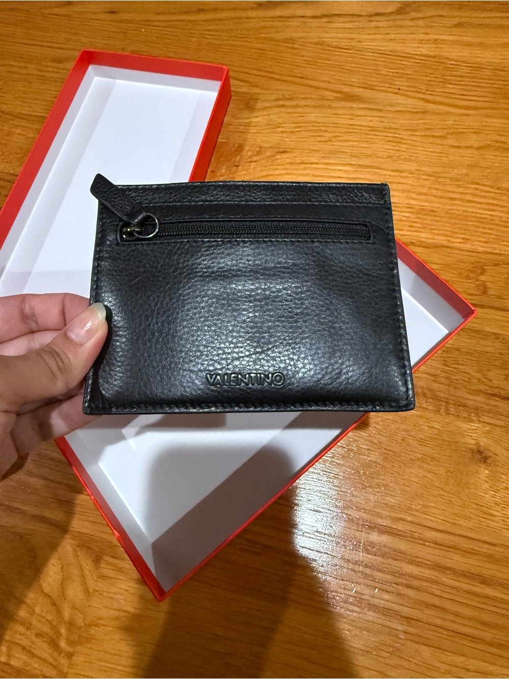 NWT Valentino Black Soft Leather Zip Card Holder